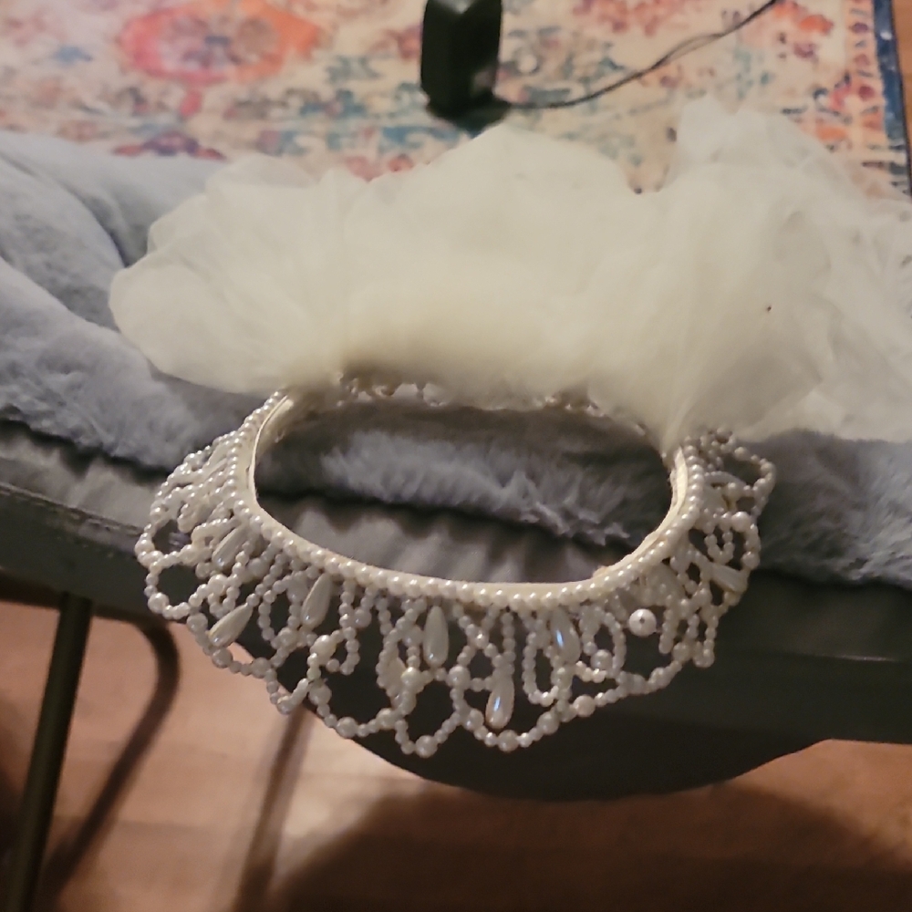 Elegant White Beaded Pearl Wedding Veil Worn Once